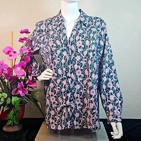 Ann Taylor Button Down Collared Floral Top Petite XL - Picture 2 of 6